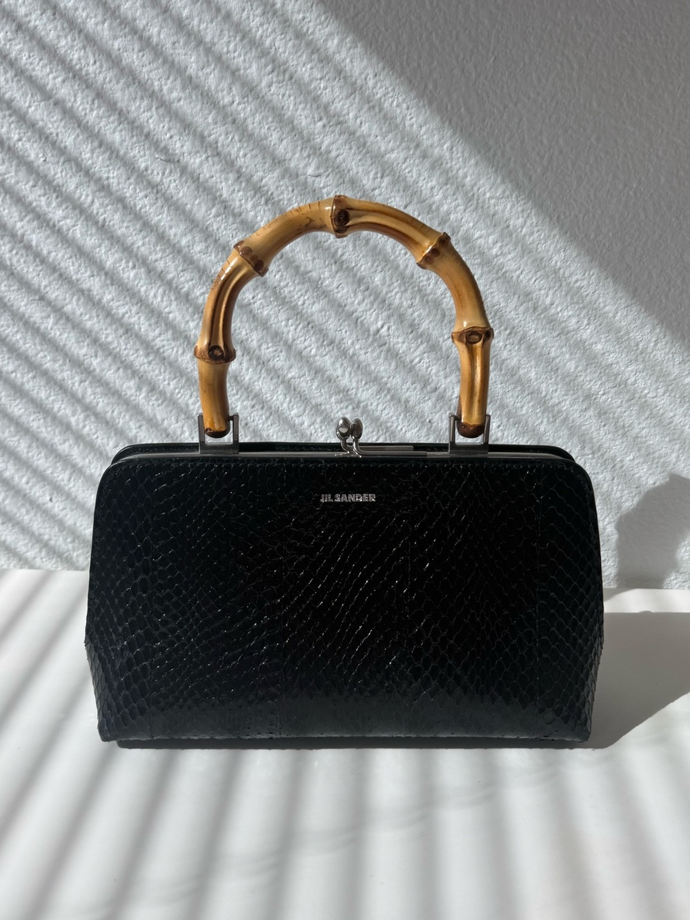 Jil Sander Black Snakeskin Effect Goji Bamboo Mini Bag